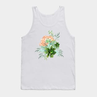 Pretty Peach and Green Succulents Cluster Bouquet Tank Top